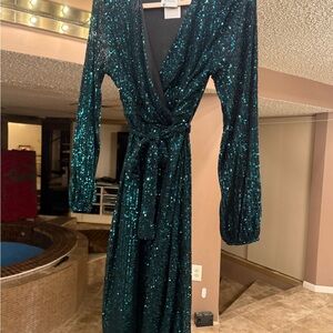 Elegant Teal Sequin Wrap Dress